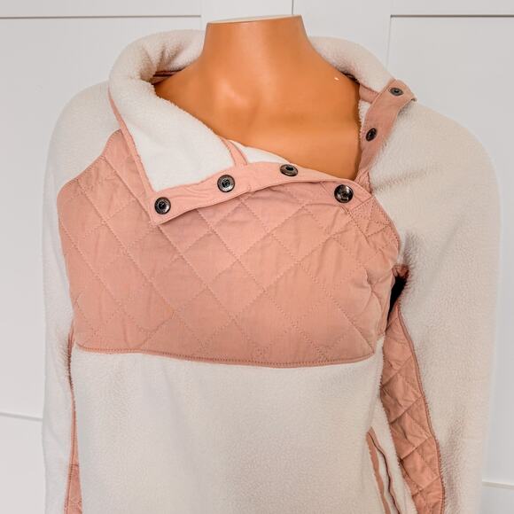 Abercrombie & Fitch Pink/White Quilted Snap Front Sherpa Fleece Pullover-Small - Picture 2 of 8